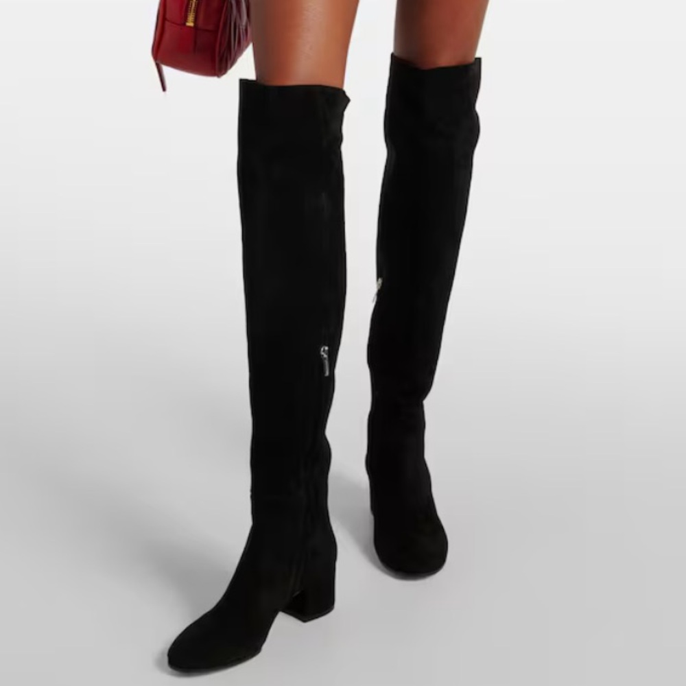 $2095 Sz 37.5 7 Gianvito Rossi Black Suede Over the Knee Boots